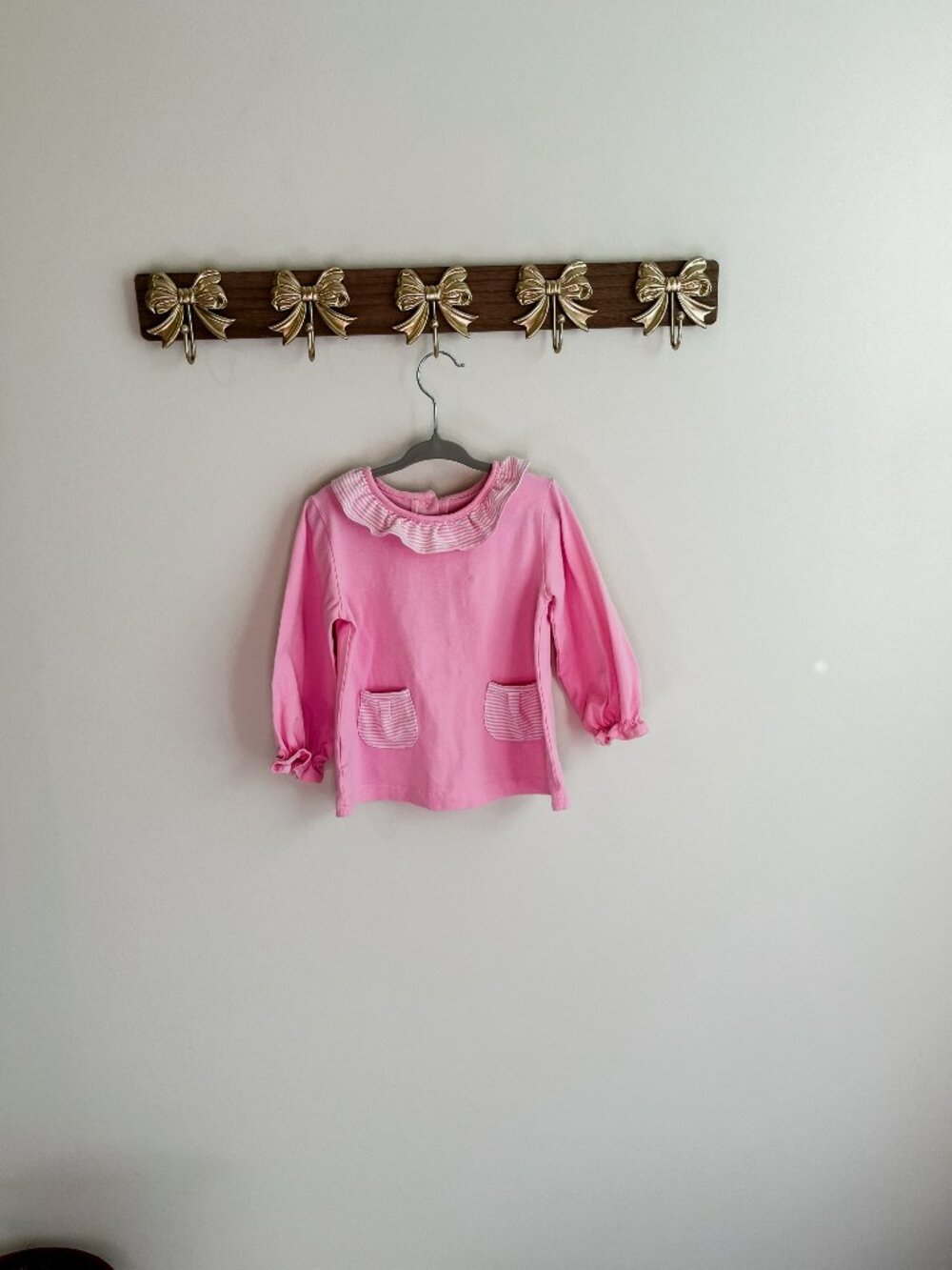 Stitchy Fish 24M Pink Long Sleeve Girls' Top with Ruffle Collar